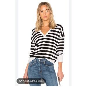 rag&bone Women's BevanJean StripeBlackWhite Sweater 100% ExtraFineMerinoWool SzM